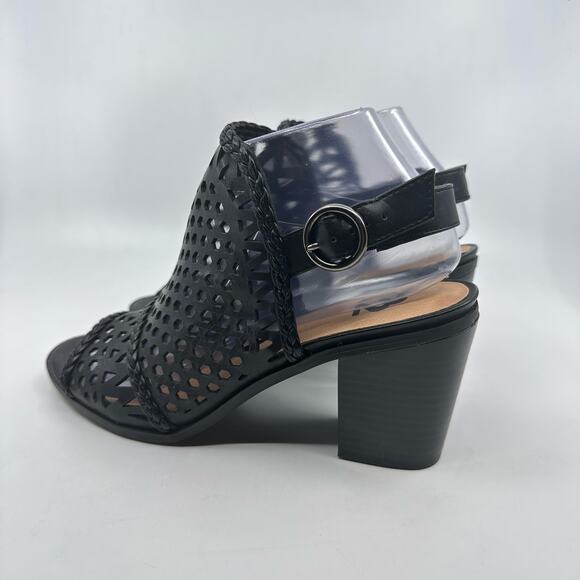 Black Heels Peep Toe Chunky Heel Slingback Reeva Women's US 8.5 Open Toe Sandals - Picture 5 of 9